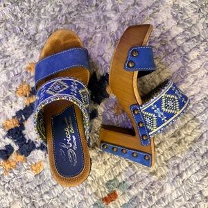 Sbicca Blue and Sandals with Geometric Embroidery